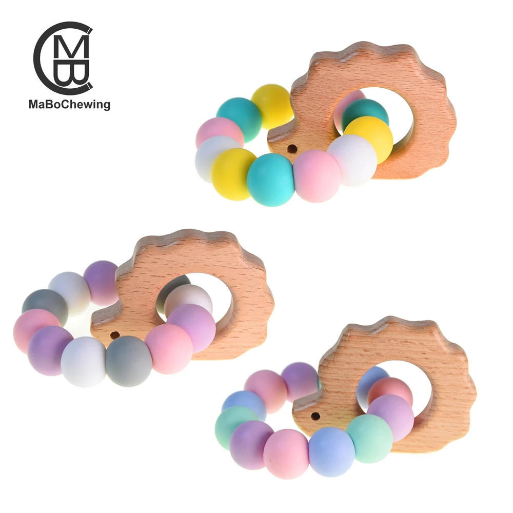 

Mabochewing 1pcs Natrual Beech Wood Hedgehog Pendant Food Grade Silicone Beads Bracelets