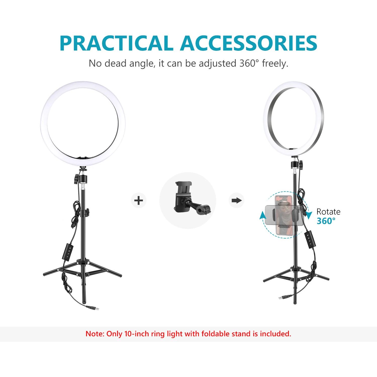 

Neewer 10-inch LED Ring Light Tripod Stand For iPhone Android 3 Light Modes Dimmable Ringlight for Live Streaming YouTube Video