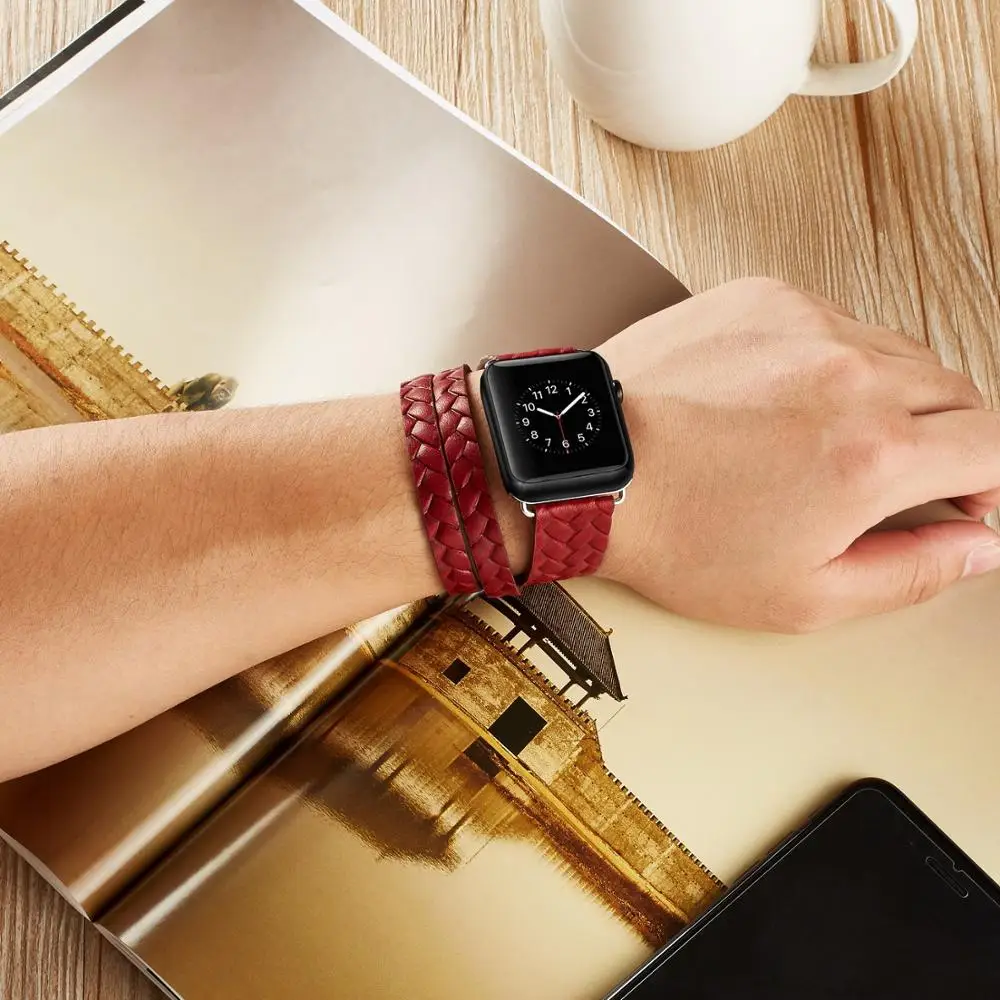 Кожаный ремешок для часов apple watch serie 4 3 44 мм 42 мм ремешок для i watch 2 1 аксессуары iphone watch band 40 мм 38 мм Смарт-часы