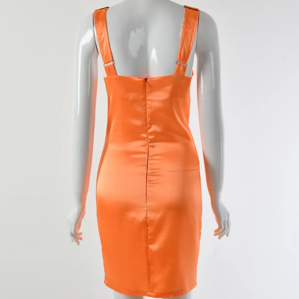 

2021 Women Dresses Sexy Deep V Neck Bodycon Dress Elastic Satin Dress Vestidos For Female Lady Sleeveless Night Club Party Robe