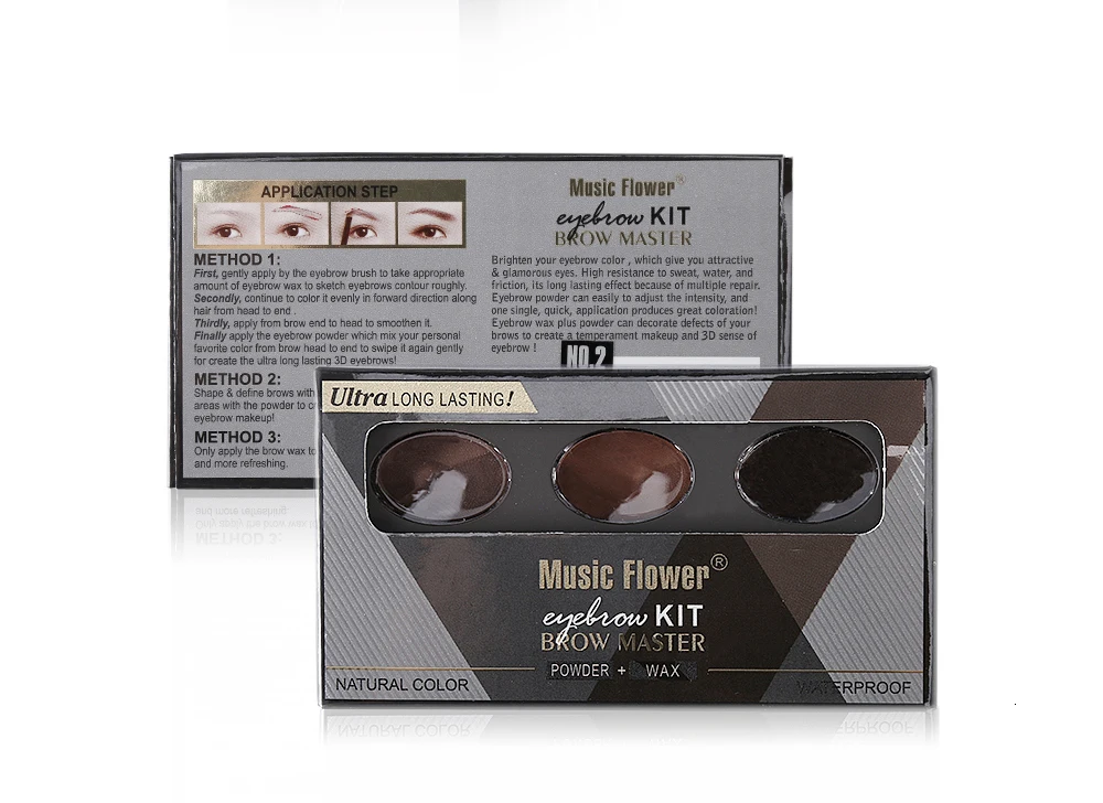 Музыкальный цветок, палитра пудры для бровей, косметика, бренд Eye Brow Enhancer Pro, водонепроницаемый макияж, тени для век, воск, с кисточкой, зеркальная коробка