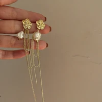 u magical french vintage irregular baroque freshwater pearl drop earring for femme tassel metallic geometric earring jewellery