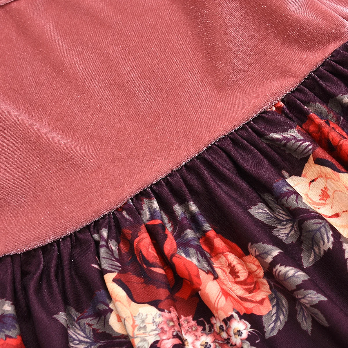 Вельветовое платье для девочек с длинным рукавом цветочным принтом | Детская