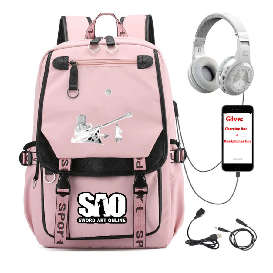 

anime Sword Art Online backpack student School book Bag Women men Travel Backpack USB Charging teenagers Laptop packsack