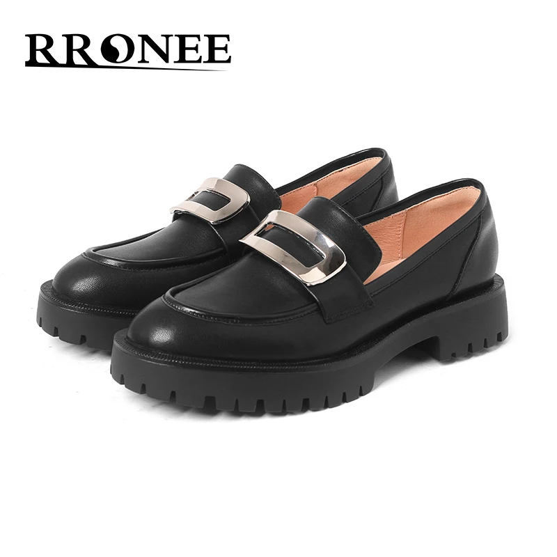 

Женские кожаные туфли с металлической пряжкой, универсальные лоферы на толстой подошве, в британском стиле, весна-осень 2021