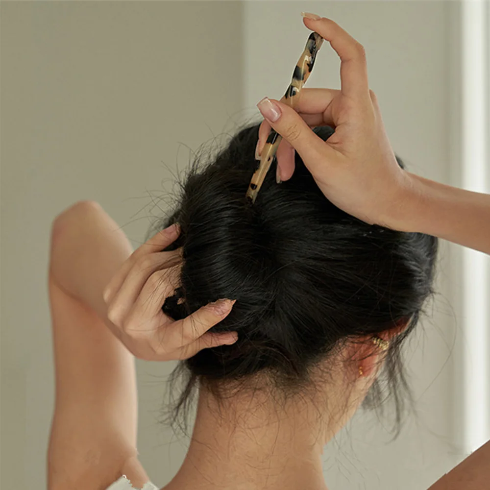 

Leopard Printed Acetate Hair Sticks Korea Vintage Hairpins Handmade Painting Hair Clips Natural wood Hair Accessories