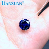 fish line invisible simulation artificial blue sapphire jewelry pendant necklace with 925 silver round shape 8mm 390mm