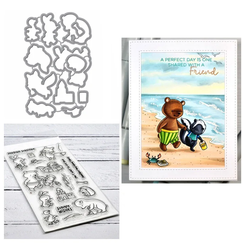 

2 шт./лот, набор прозрачных штампов с изображением медведя, утки, кролика, металлические штампы для рукоделия, скрапбукинга, рукоделия, 2020