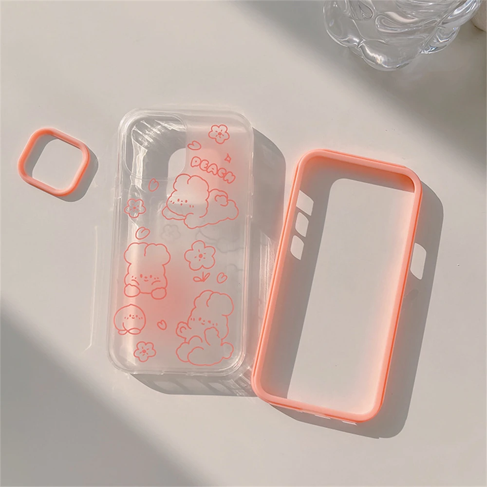 

Girl Heart Pink Rabbit Three-in-One Mobile Phone Case Cartoon Creative Popular 13 Border Shatter-resistant Set Pink Peach Rabbit
