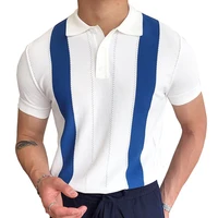 fashion summer mens polo shirt short sleeve shirt ice silk knitting tops striped short sleeve polo plus size s 3xl