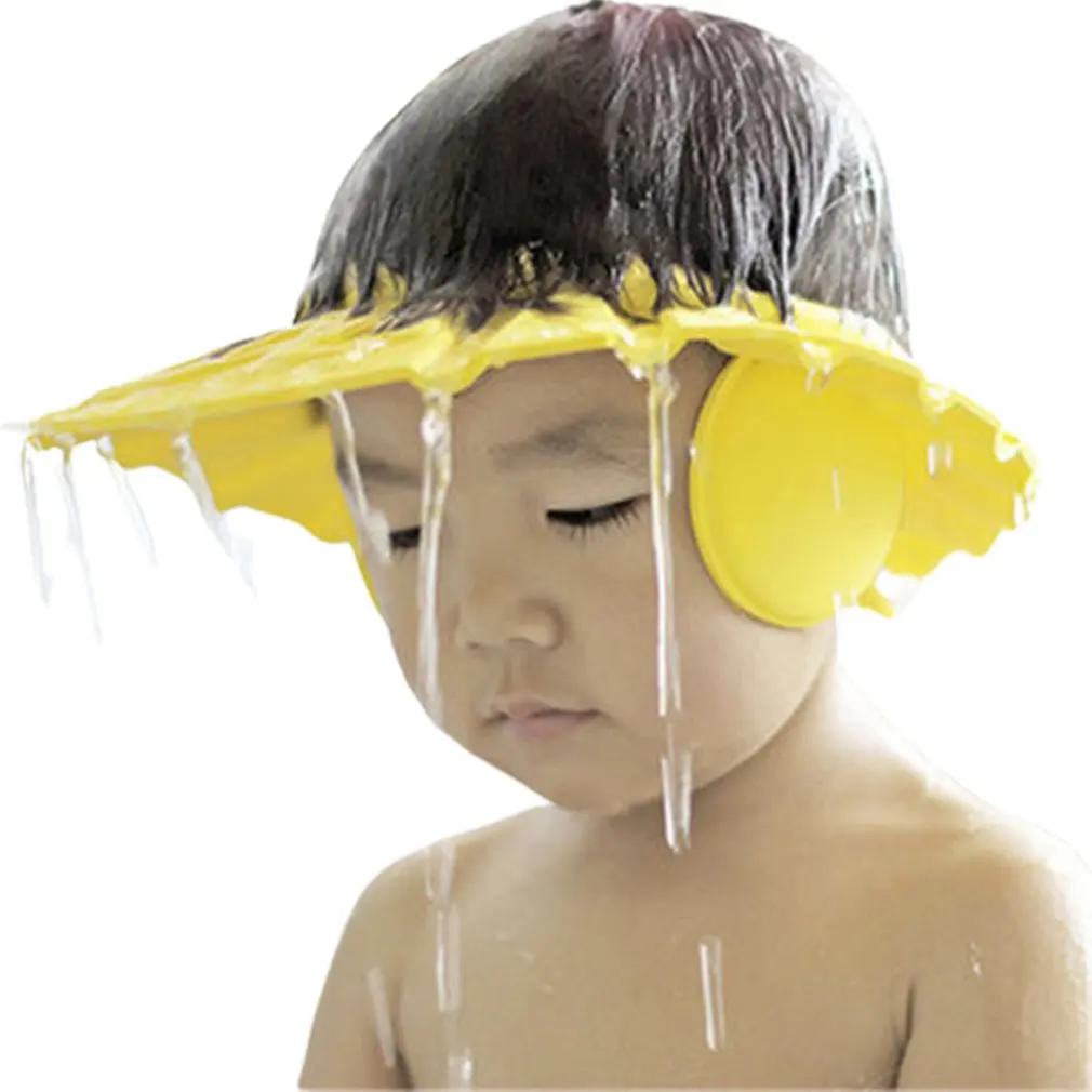 

Baby Shower Cap Adjustable Shampoo Cap Supplies 3D Molding Ear Protection Design Groove Design Cap For Children