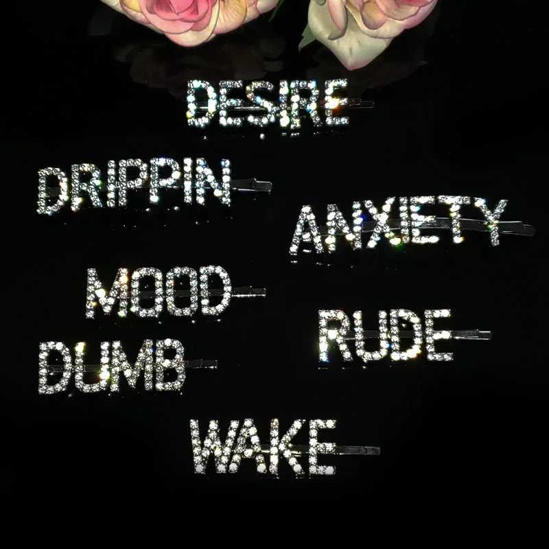 Хит продаж Женские аксессуары для волос слово заколки &quotжелания DRIPPIN тревога