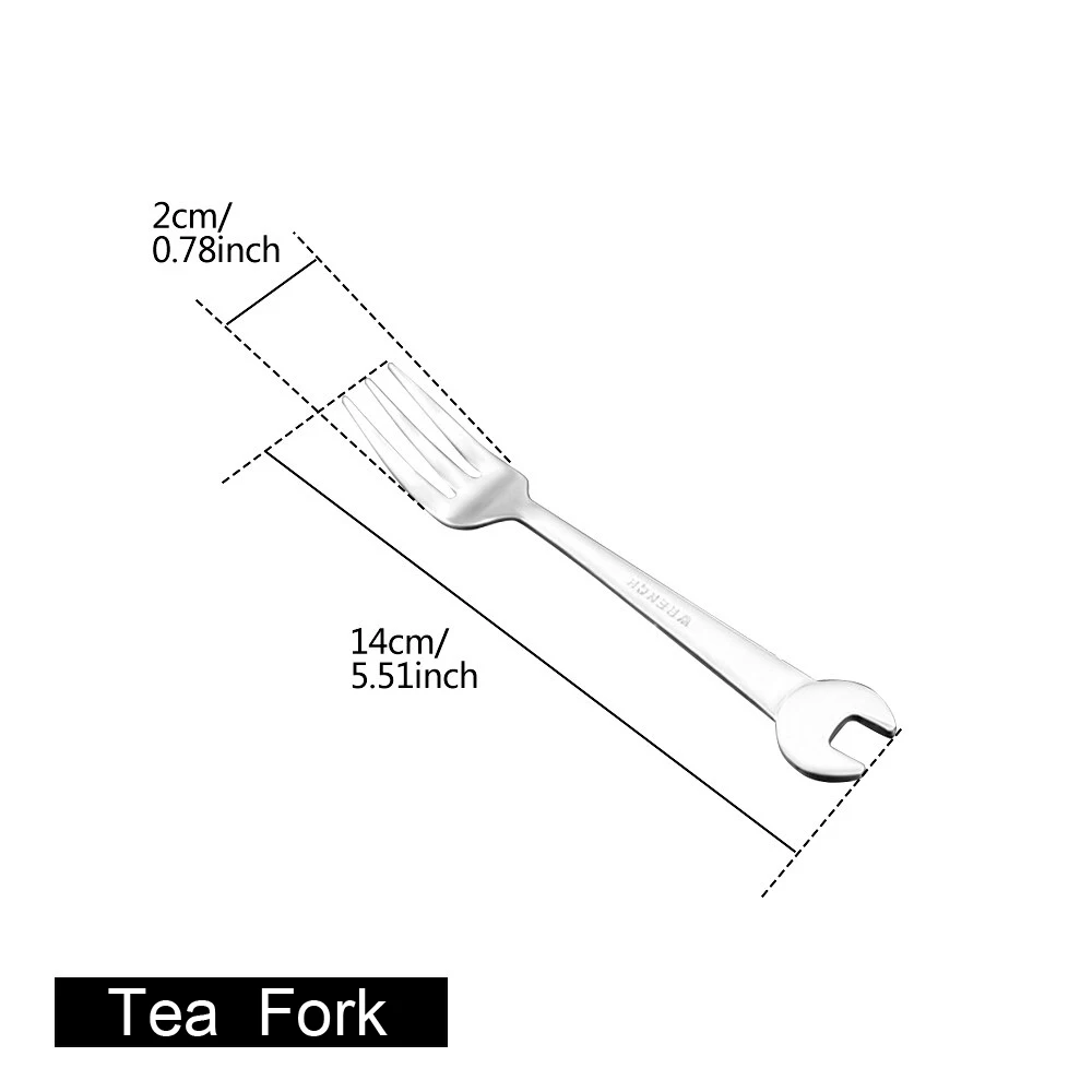 Tea Fork Нержавеющая сталь творческий в форме гаечного ключа Набор посуды столовые приборы нож посуда кухонные аксессуары столовая вилка ложка Семейный Кемпинг - Цвет: Tea Fork