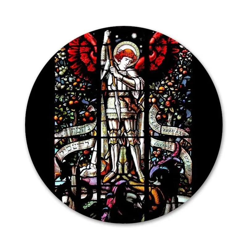 58 мм Ангел церковь Иисус из витражного стекла Значки Металлические для украшения