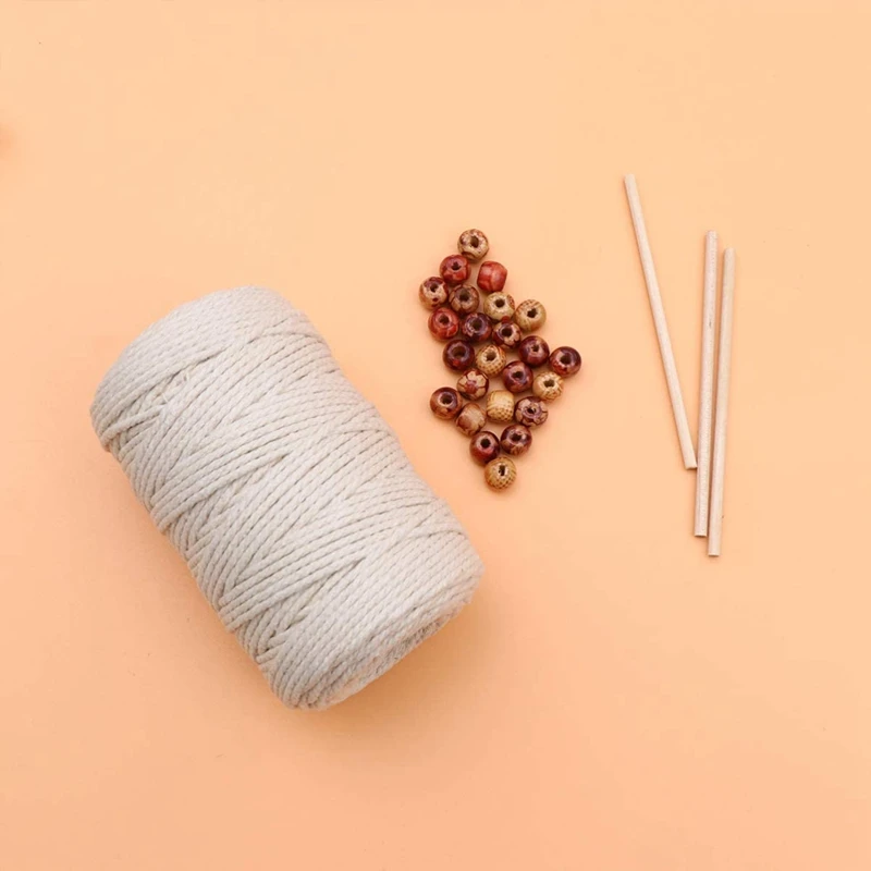 

Natural Cord with Wood Ring Wooden Stick Painted Wood Beads for Hanging Plants Crafts Knitting