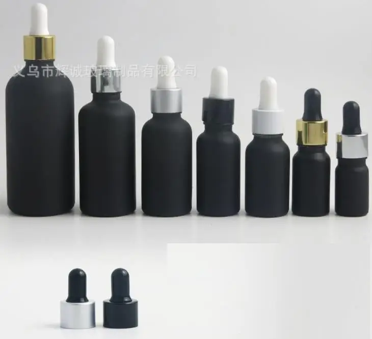 

200 x 100ml 50ml 30ml 20ml 15ml 10ml 5ml Matt Black Glass dropper bottles Glass Essential Oil Bottle With Dropper SN1397