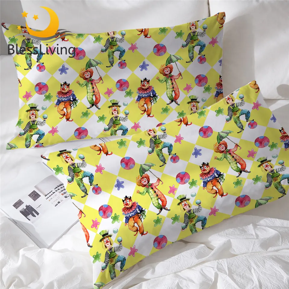 

BlessLiving Clowns Pillowcase Ball and Umbrella Rectangle Bed Pillow Case Colorful Bedding Yellow White Pillowcase Cover 50x75cm