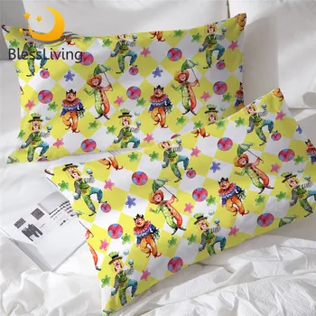 BlessLiving Clowns Pillowcase Ball and Umbrella Rectangle Bed Pillow Case Colorful Bedding Yellow White Pillowcase Cover 50x75cm 1