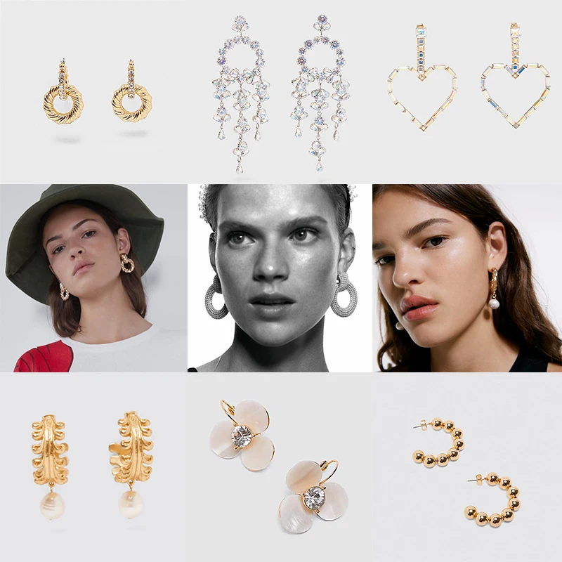 Женские серьги подвески ZA сережки золотого цвета с подвеской в форме сердца и