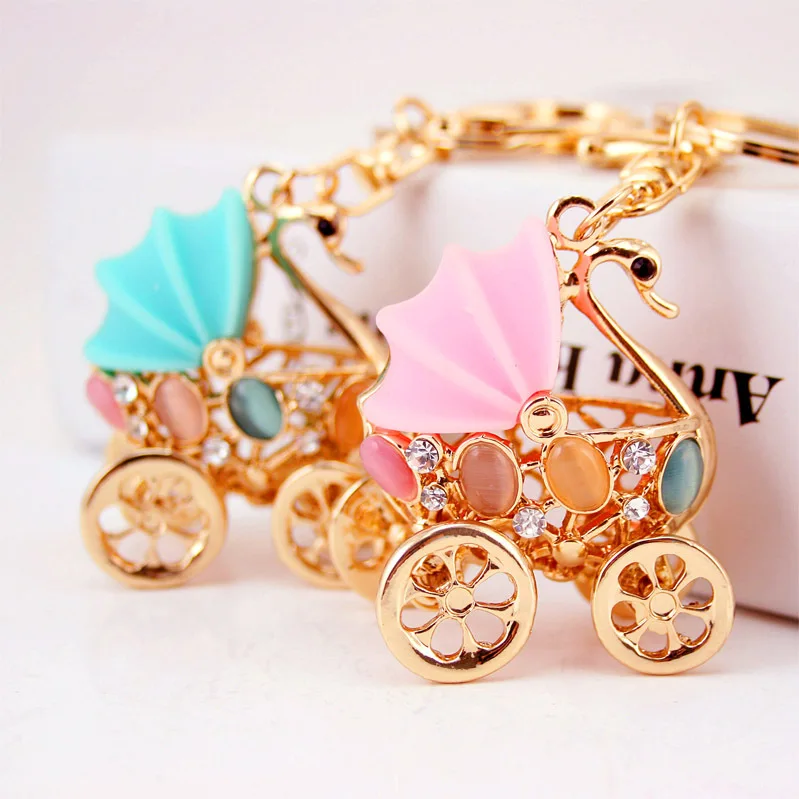 Creative Cute Baby Carriage Modeling Key Chain Swan Women's Bag Accessories Metal Pendant Ring Craft Small Gift | Украшения и
