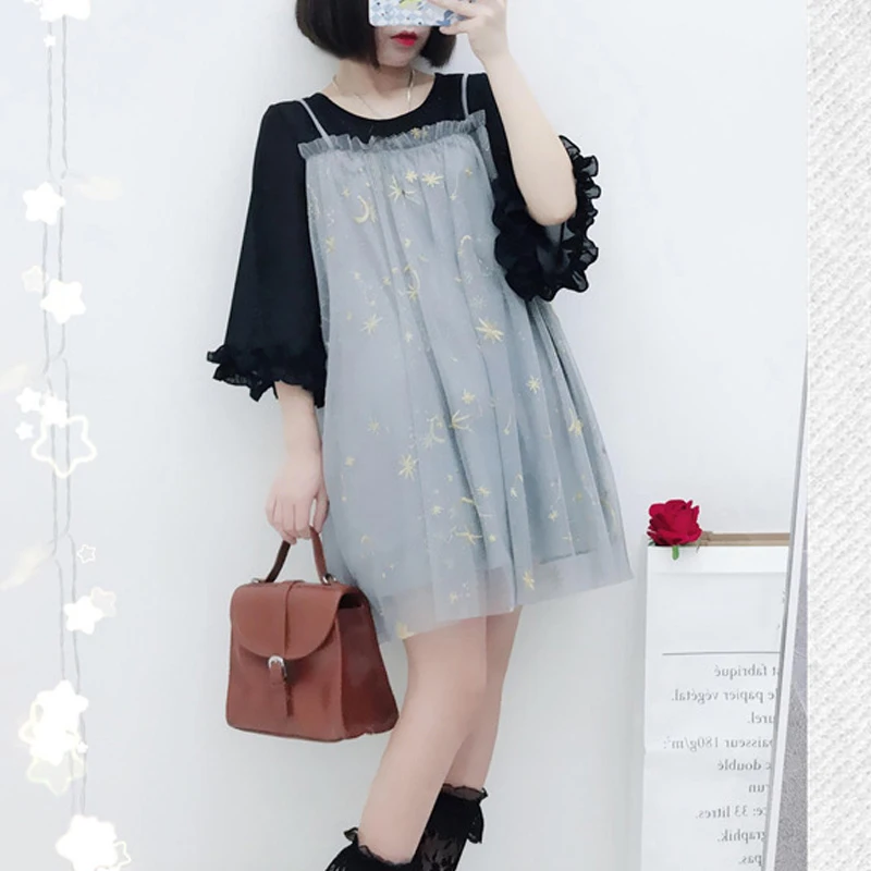 Женское Сетчатое платье с вышивкой и круглым воротником рукав три четверти милое