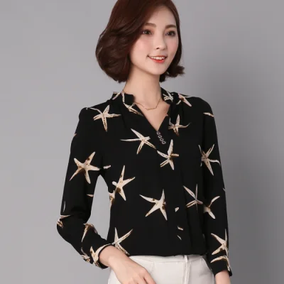 Женская шифоновая блузка с длинным рукавом и v образным вырезом офисные женские