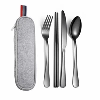 black cutlery set portable travel cutlery set stainless steel dinner cutlery bag fork spoons knives dinnerware set chopsticks