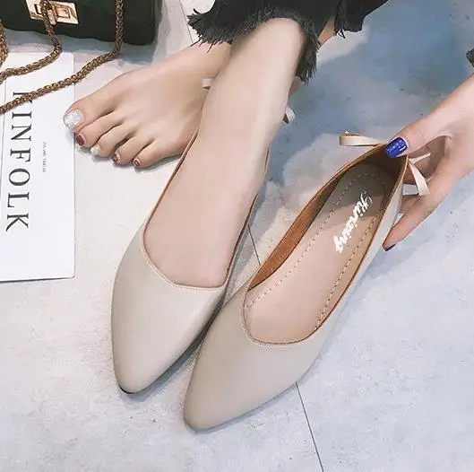 beige Новая Осенняя женская обувь на плоской подошве в Корейском стиле; коллекция года; популярные туфли на плоской подошве с острым носком в старинном стиле; Акция; распродажа - Цвет: beige