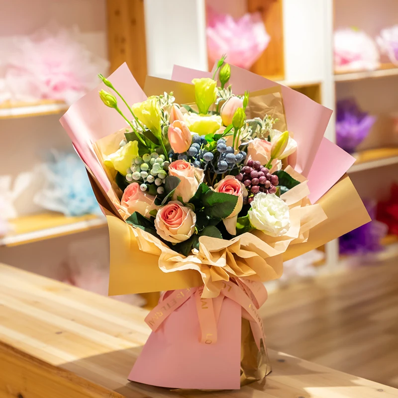 Упаковочная бумага для цветов золотого цвета товары флористов материал ручной