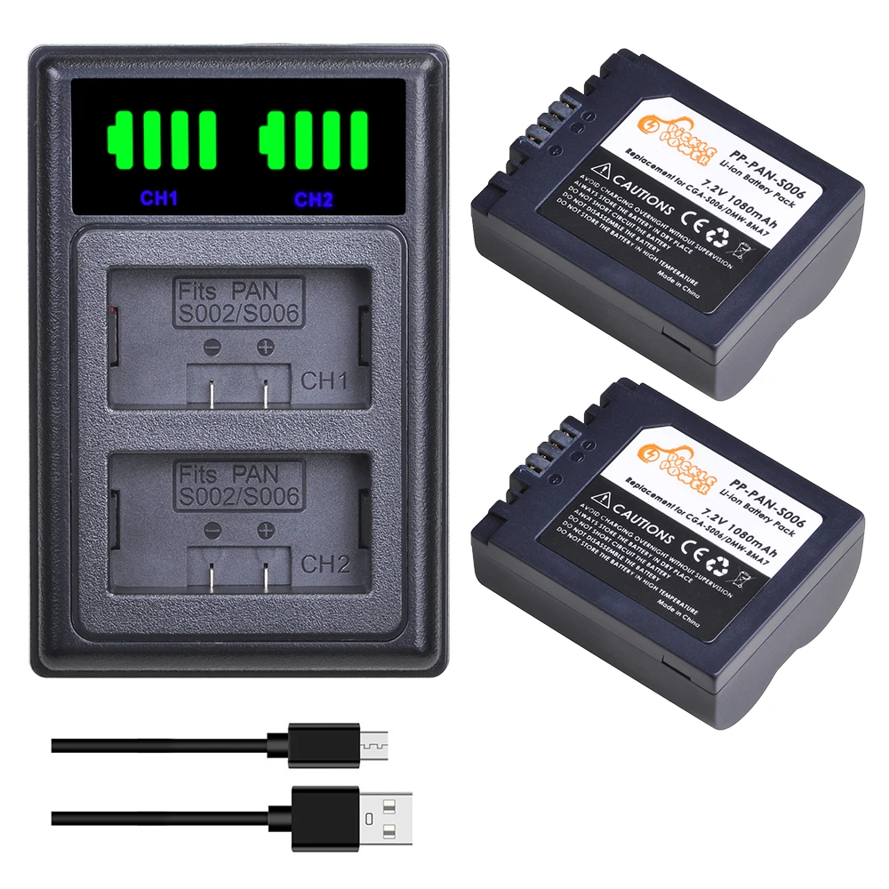 CGA-S006 S006A S006E DMW-BMA7 батарея + LED двойное USB зарядное устройство для Panasonic Lumix DMC-FZ7 DMC-FZ8