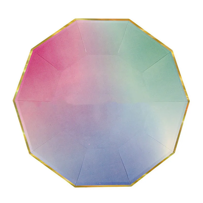 80 шт тарелки пастельные радужные с золотыми обеденными тарелками посуда