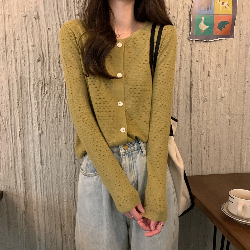 

2021 New Autumn Winter Fashion O-neck Single Breasted Cardigan Knitted Ladies Sweater Womens Solid Long Sleeve Knitting Coat
