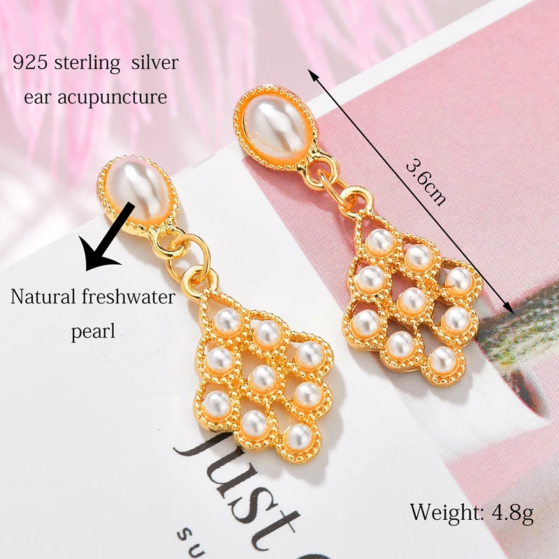 New Natural Freshwater Pearls Drop Earrings For Women Geometric Flowers Shaped S925 Silver Hooks Dangle Female Jewelry | Украшения и