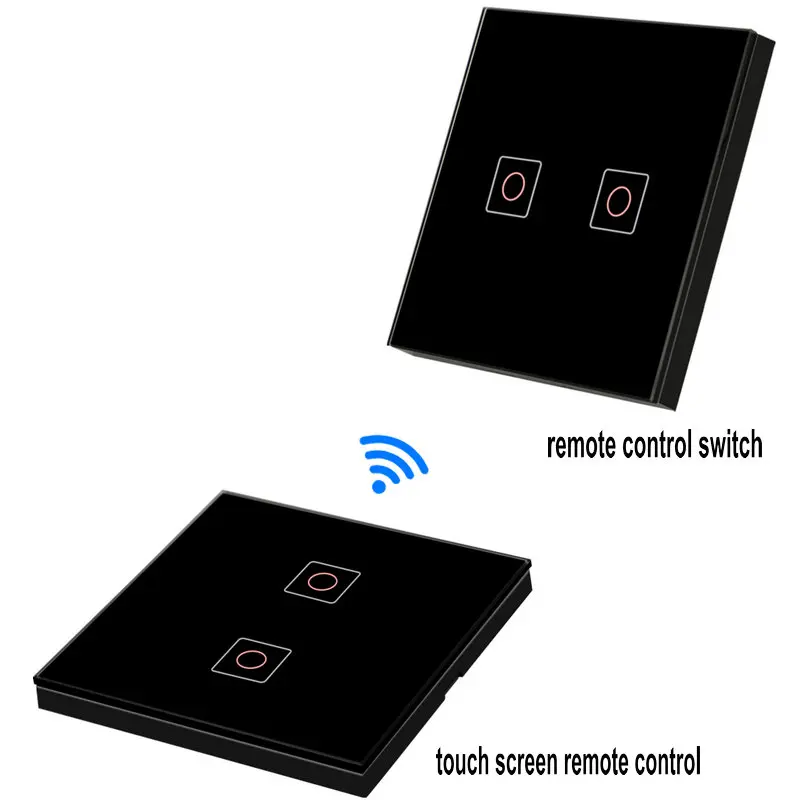 1 set black 2 gang Стандарт ЕС двойной переключатель управления беспроводной пульт дистанционного управления Передатчик 433 МГц стеклянная панель Переключатель формы для настенный светильник - Цвет: 1 set black 2 gang
