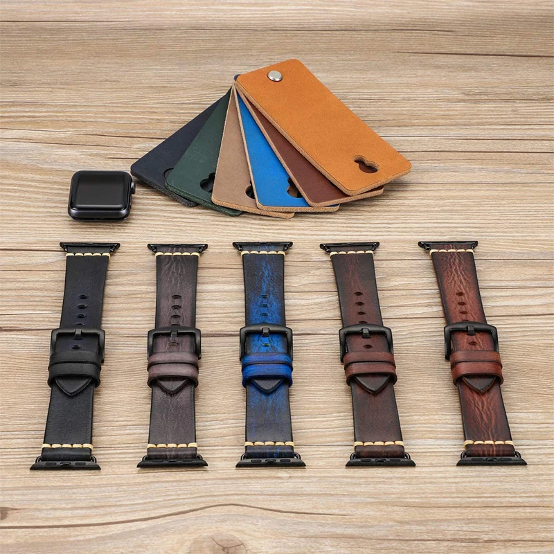 

100% real leather strap for apple watch 5 6 band 44mm 40mm closure Handmade bracelet for iwatch band 42mm 38mm series 4/3/2/1/SE