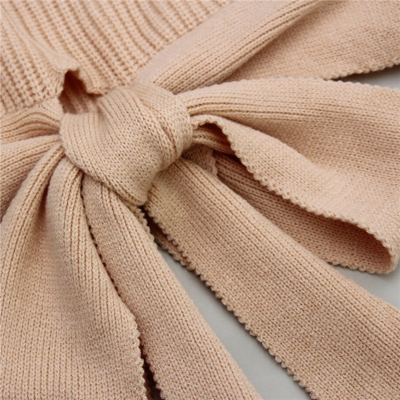 

Women's Fall Winter Casual Bandage Tops Sweater Bowknot Stitching Loose Sweaters Pullover Top