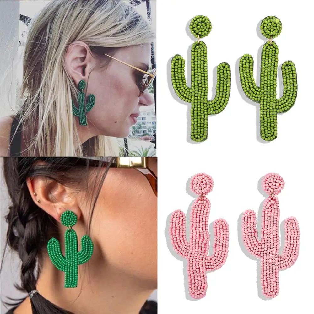 Женские богемные серьги кактус из смолы Ladyfirsy модные летние массивные свадебные