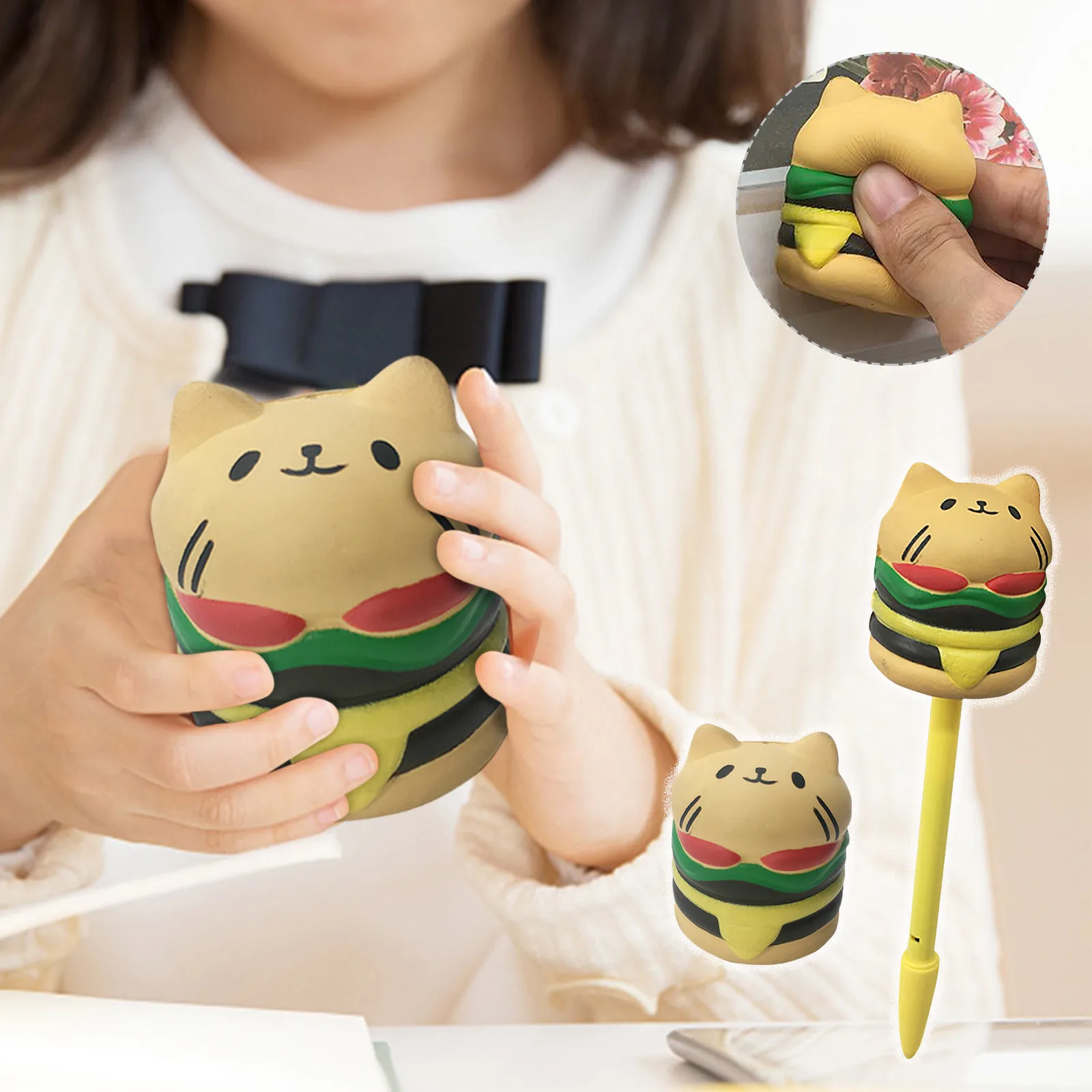 

Simulation Cat Head Hamburger Anti-stress Toy Adult Children's Decompression Toy Stress Relief Squishy Slow Rising Squishies Toy