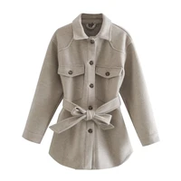women fashion soft oversized with belt jacket coat vintage long sleeve pockets female outerwear chic overshirt