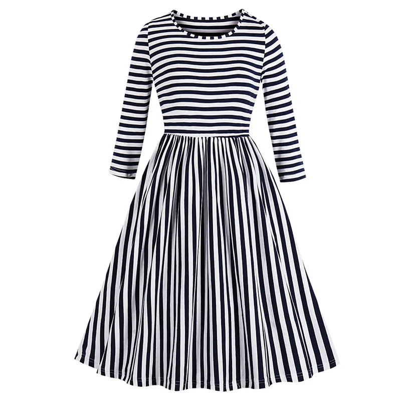 Женское платье в полоску с длинным рукавом и карманами размеры до 4XL|Женские
