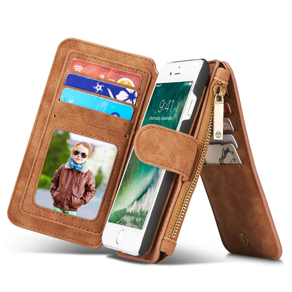 Роскошный кожаный чехол с 14 отделениями для карт iPhone 7 8 6 6S Plus откидные сумки на