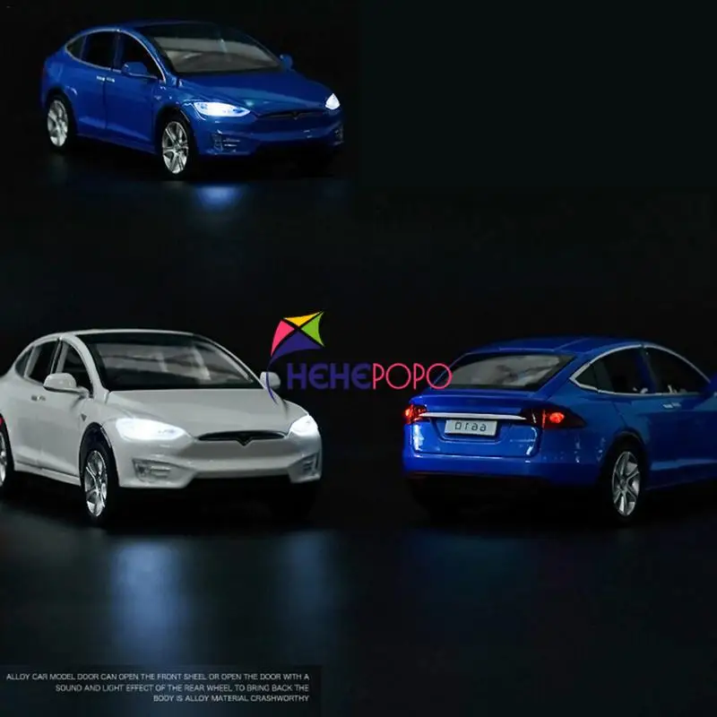 

2020 High Simulation 1:32 Tesla Model X90 Metal Model Acousto-optic Pull-back Toy Car 4 Open Door Flashing Music Kids Toy Gift