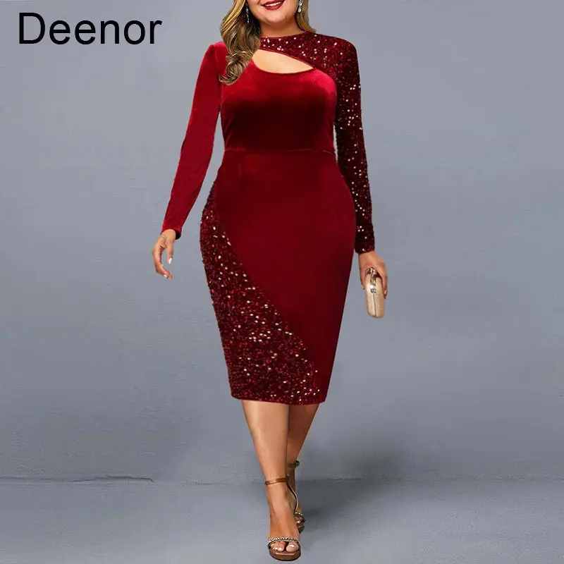 Женское бархатное платье с блестками Deenor, однотонное платье с запахом на бедрах, платье на новый год 2022