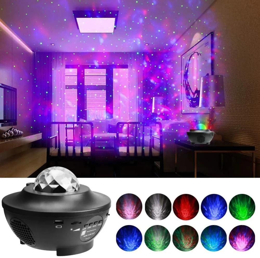 

LED Starry Sky Night Light Bluetooth Music Water Wave Projector with 21 Lighting Modes Remote Control Stage Laser Star Lamp