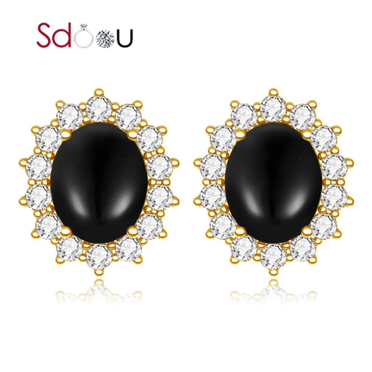 

SDOOU 14k Gold Earring For Women Sterling Silver 925 Stud Earrings Punk Black Onyx With Sunflower Gemstone Fashion Jewelry Gift