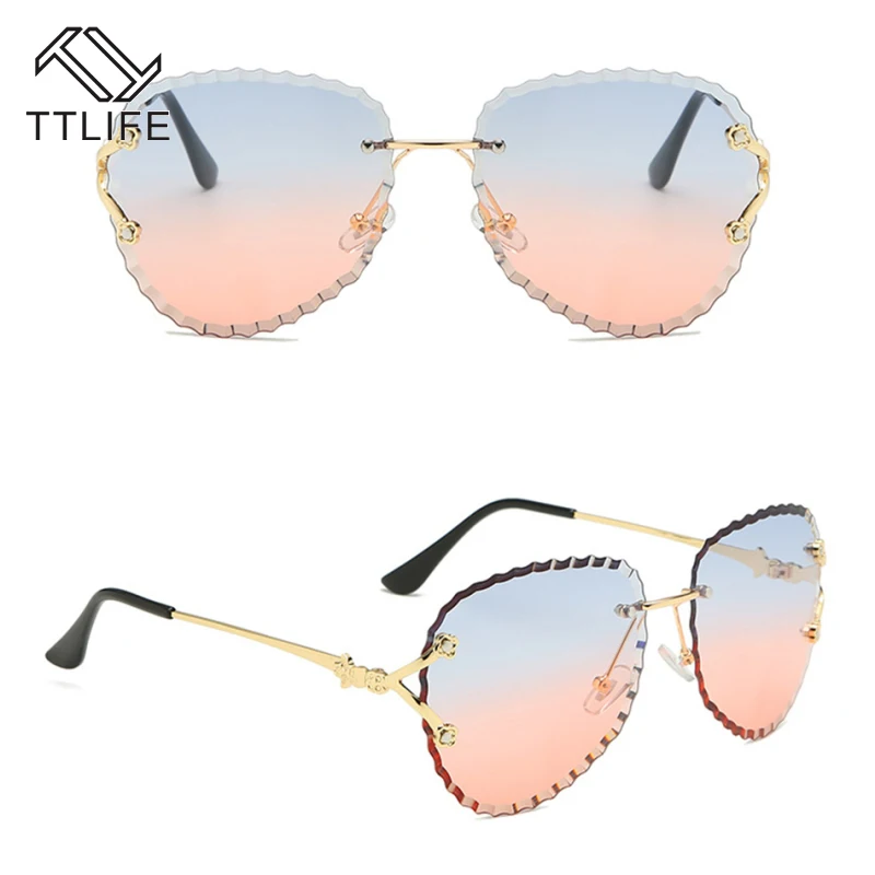 

TTLIFE Women Stylish Round Shaped Rimless Sunglasses Thin Metal Frame UV Protection Sun Glasses For For Beach Vacation Fishing