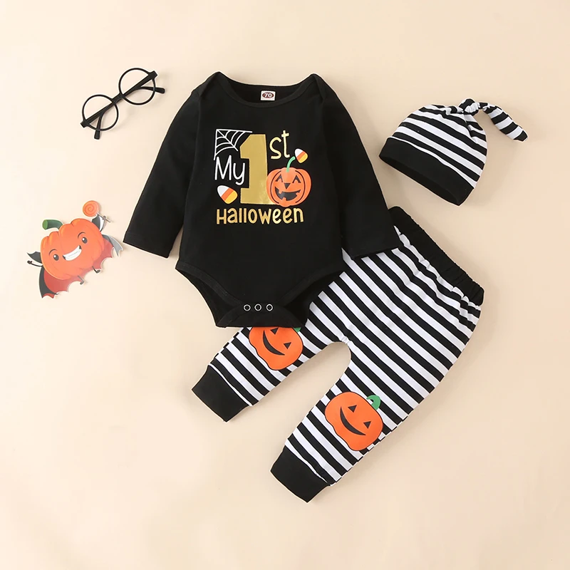

Bear Learder Halloween Cute Baby Boy Girls Set New Christmas Letter Romper Newborn Hat Outfits Set Autumn Clothing 2PCS Set