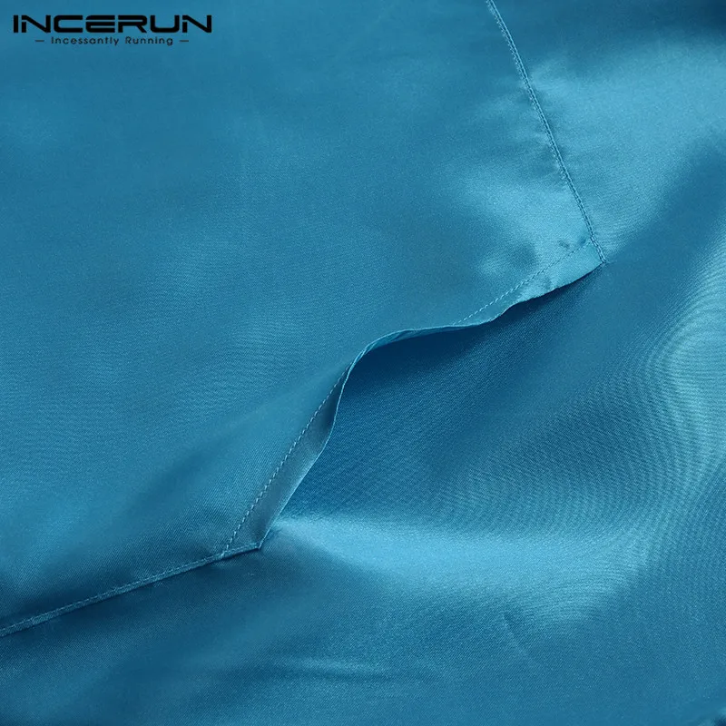 INCERUN, брендовый халат для сна, для мужчин, сплошной цвет, шелк, атлас, мешковатые, v-образный вырез, длинный рукав, карман, сексуальная одежда для сна, домашнее, для мужчин, s, пижамы, халаты