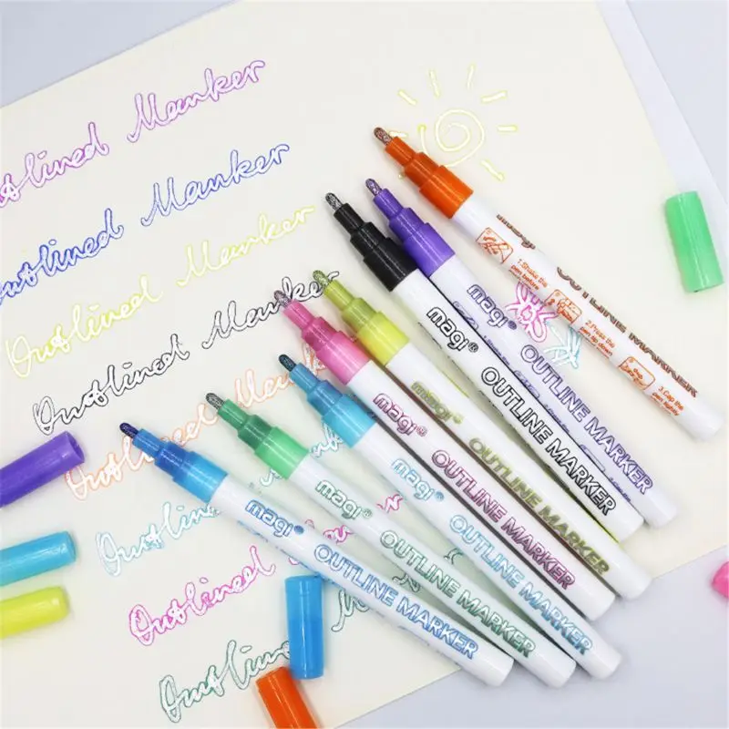 

Self-outline Metallic Markers 8pcs Double Line Pen BuIIet Journal Pens & Colored Permanent Marker Pens for Kids Adults Coloring