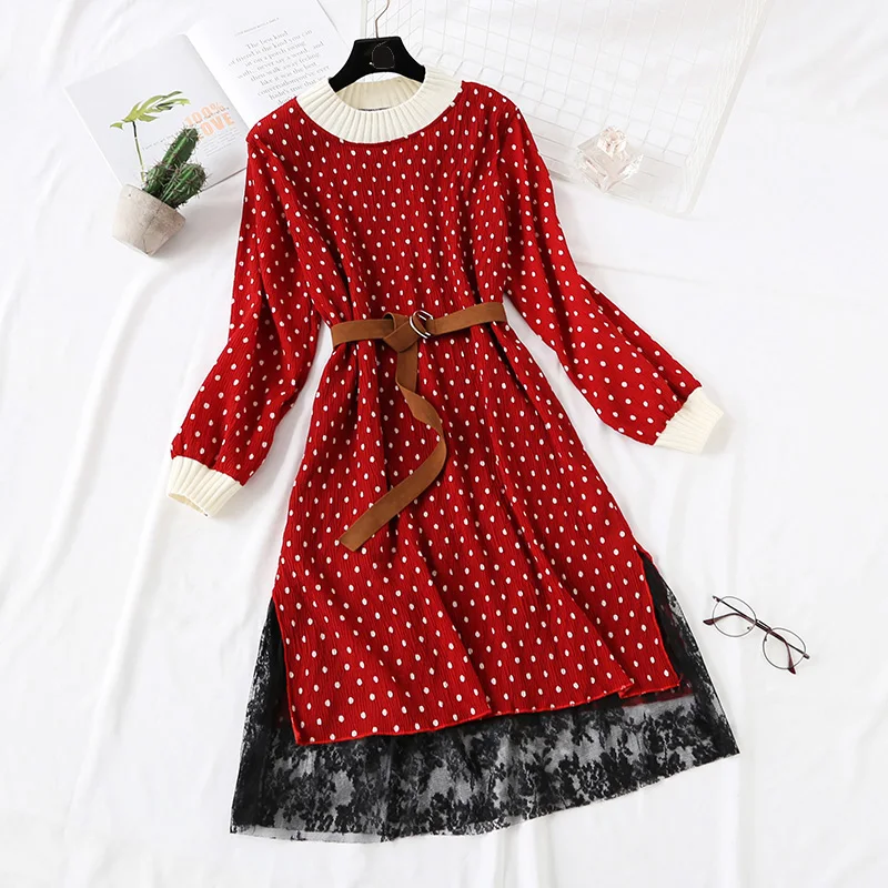 202 0 Демисезонный мода взлетно-посадочной Для женщин Вязание Платье с принтом в